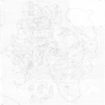 A light pencil drawing of the continent of Malbeth. It includes geo-political regions as well as major geographical ones such as forests, swamps, deserts, hills, and mountains.